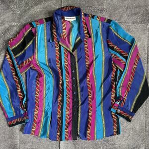Women's Vintage 80's Helene St Marie USA Purple Button Up Long Sleeve Shirt Sz L